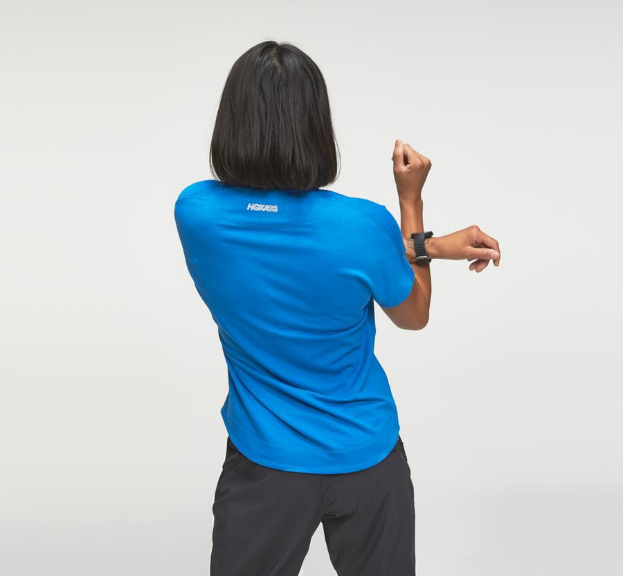 Hoka Australia One One Lifestyle - Womens Tee Blue - VDEXK-2637